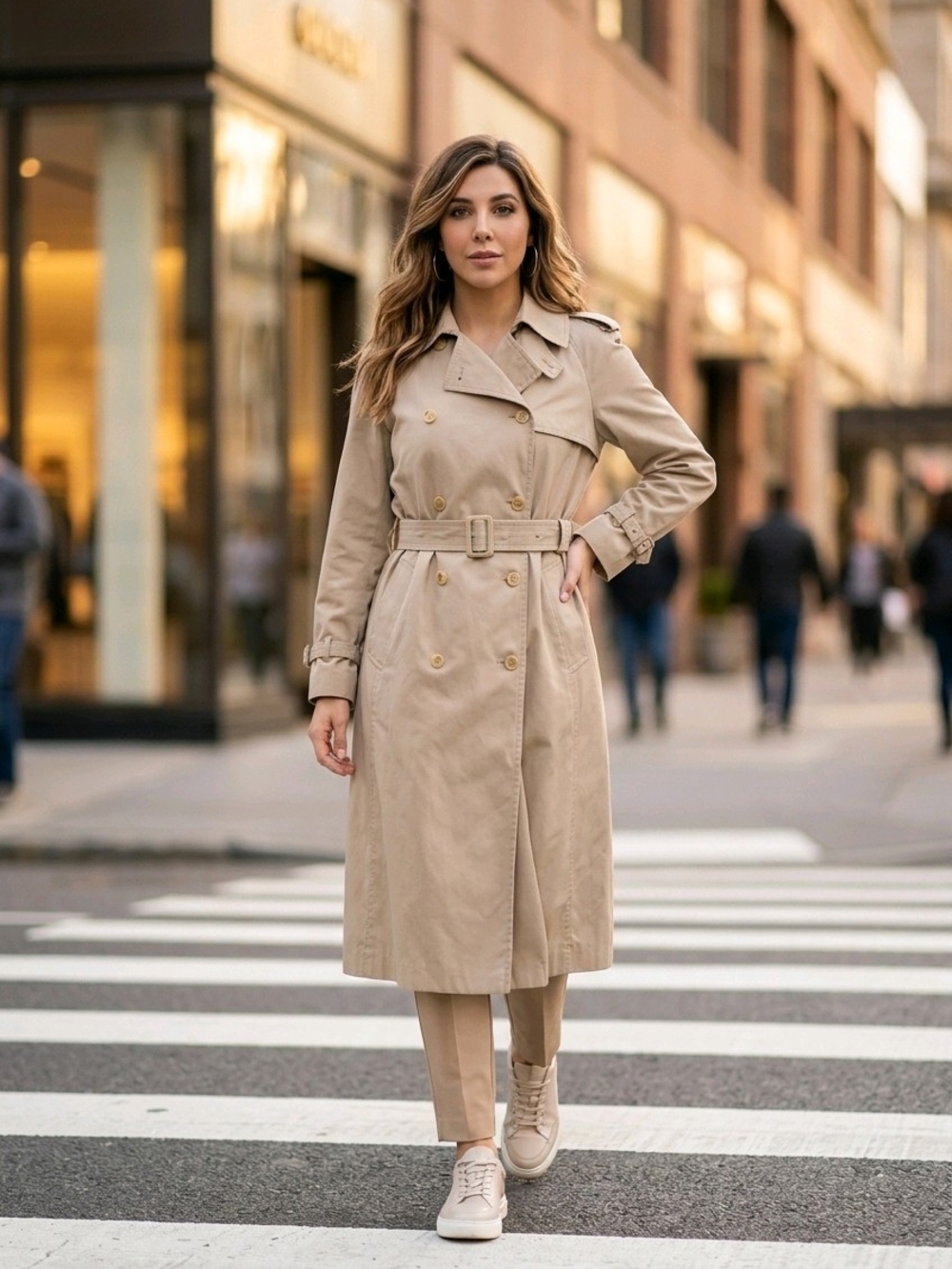 P.B.D International Trench Coat Midi length Light Khaki Color Size 13/14